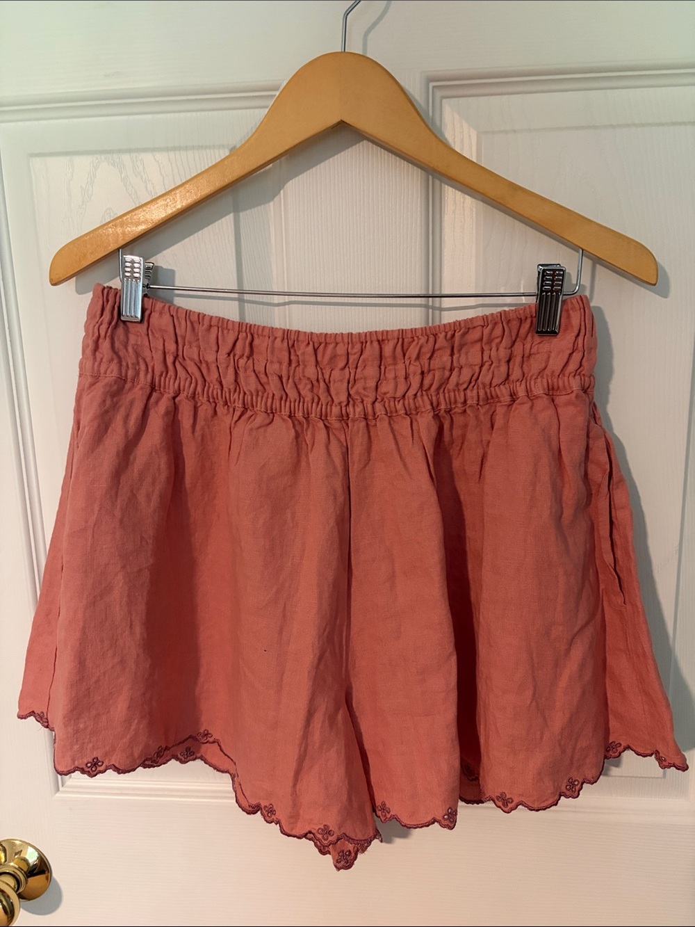 Anthropologie Mauve-Pink Linen Blend Elastic Waist Shorts
